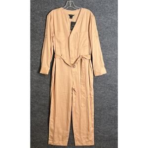 Club Monaco Womens Jumpsuit Size 2 Orange Belted Long Sleeve Lyocell V Neck New